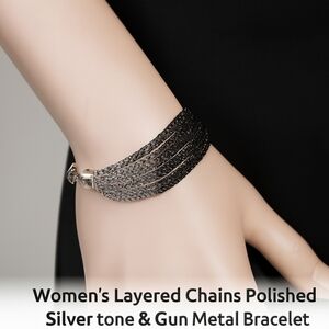 Women's Layered Chain Bracelet in Polished Silver & Gunmetal – Fashion  Jewelry